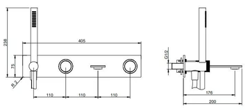 3.6 - Wall-mounted stainless steel bathtub mixer with overhead shower by Rubinetterie Treemme - view 3